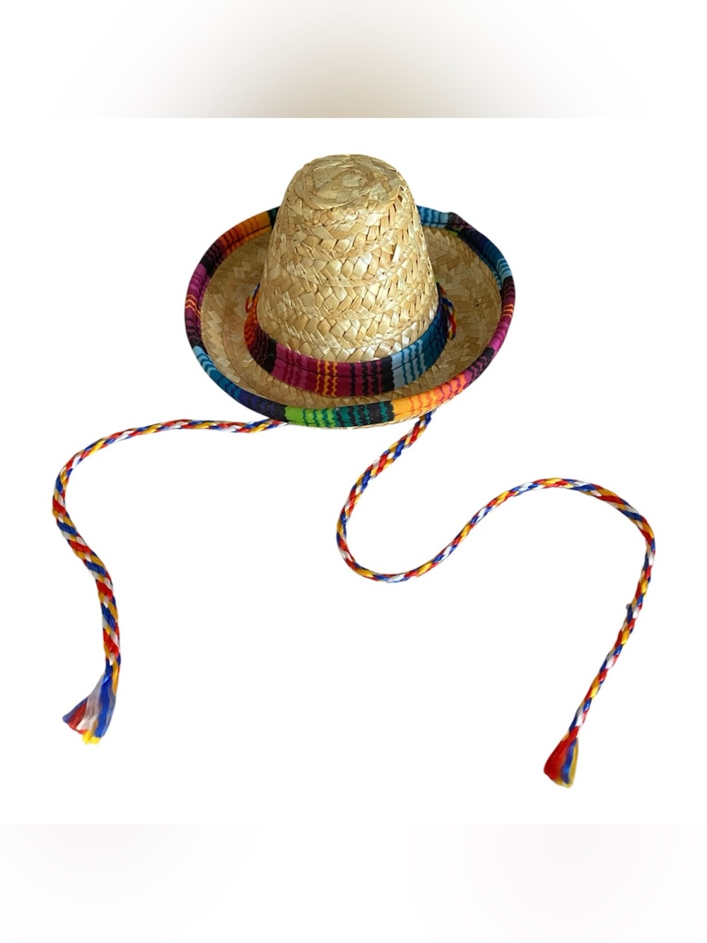 Dog / Pet Straw Sombrero Hat with Multicolor Trim